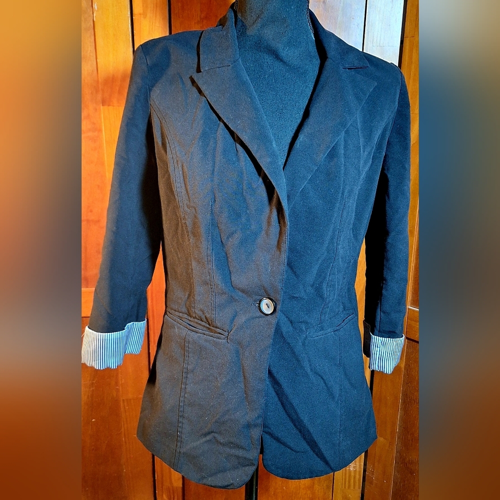 IZ BYER Black Blazer with Striped Cuffs